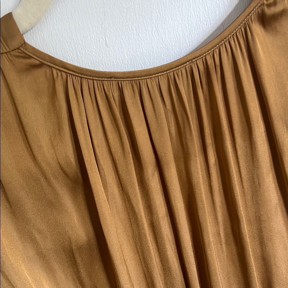 Maje Satin Ruched Rianne Gold Mini Dress - Picture 11 of 11